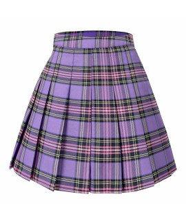Hoerev Women Girls Short High Waist Pleated Skater School Uniform Tennis Skirt,Purple With Stripes,12,Xxxl