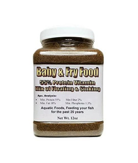 Aquatic Foods 12oz 55percent Protein Vitamin Rich Micro Floating / Slow Sinking Fry & Baby Food for All Tropical Fish, Koi & Pond Fish. 12oz Jar