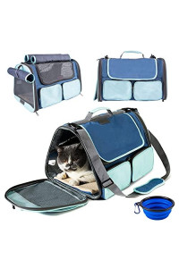 Cat Carrier, Soft-Sided Airline Approved, Pet Carrier with Locking Safety Zippers and Foldable Bowl for Small Dogs Small Medium Cat, Collapsible Pet Travel Bag Cat Carriers, 17.7Lx11Wx11 H