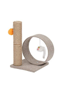 13 inches Tall Cat Scratching Post Sisal Rope Scratcher Posts with Linen Circular Ring and Interactive Ball Toys Vertical Scratcher for Indoor Cats Kitten Scratch Protector Furniture