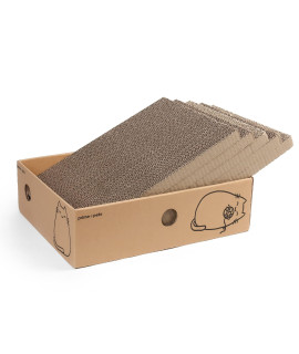 Primepets Wide Cat Scratch Pad With Box, 5 Pack, Xl, Reversible Scratcher Cardboard For Indoor Cats, 17X13X5 Kitty Bed Scratching Board, Convenient Replacement Hole Design