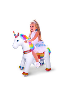 Wonderides Ride On Unicorn Toys For Girls Rocking Horse Riding Horse Toy Rainbow Small Size 3 For Age 3-5 (301 Inch Height) Plush Animal Giddy Up Ride On Pony Toys With Wheels Outdoor And Indoor