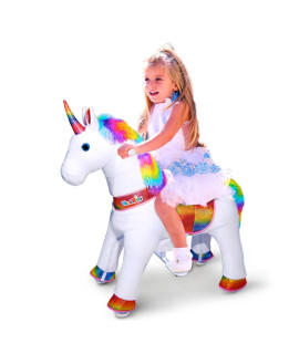 Wonderides Ride On Unicorn Toys For Girls Rocking Horse Riding Horse Toy Rainbow Small Size 3 For Age 3-5 (301 Inch Height) Plush Animal Giddy Up Ride On Pony Toys With Wheels Outdoor And Indoor