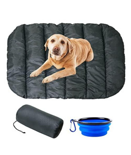 Outdoor Dog Bed, 43.3 x 29.9 in Large Size Waterproof, Washable Travel Dog Bed, Portable Outdoor Camping Pillow Mat with Stuff Sack and Foldable Bowl for All Season Camping Travel Water Resistant