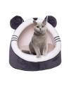 YISTOS Cat Beds for Indoor Cats-Cat Bed with Non-Slip Bottom, Big Ear-Shaped Cat/Small Dog Cave with Hanging Toy,Puppy,Kitty,Kitten Cat Bed Cave with Removable Washable Cushion Pillow (Black L)