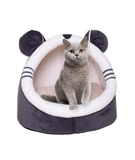 YISTOS Cat Beds for Indoor Cats-Cat Bed with Non-Slip Bottom, Big Ear-Shaped Cat/Small Dog Cave with Hanging Toy,Puppy,Kitty,Kitten Cat Bed Cave with Removable Washable Cushion Pillow (Black L)