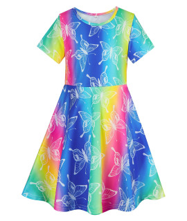 RAISEVERN girls Short Sleeve Dress colorful Butterflies Print Dress Summer Dress casual Swing Holiday Birthday Theme Party Sundress Kids Twirly Skirt 2-3T