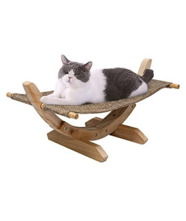 T&Y Cat Hammock Bed Solid Wood Frame, Sturdy Perch Hold to 22 lbs, Heavy-Duty Large Cat Bed Hammock Chair for Cats, Elevated Bed with Breathable Linen