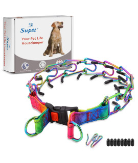 Supet Dog Prong Collar, Dog Choker Collar Adjustable Dog Pinch Collar With Quick Release Buckle For Small Medium Large Dogs Rainbow