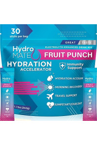 Natureworks Hydromate Electrolytes Powder Drink Mix Packets Hydration Accelerator Low Sugar Party Recovery Vitamin C Fruit Punch 30 Sticks