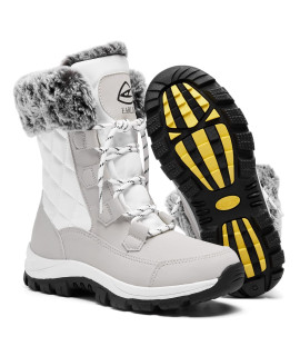 EARLDE WomenAs Snow Boot With Waterproof Lace Up Mid-calf Outdoor Winter Deep Tread Rubber Sole