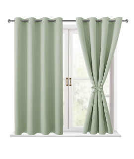 Hiasan Blackout Curtains For Bedroom - Thermal Insulated Light Blocking Window Curtains For Living Roomkids Room, 2 Drape Panels Sewn With Tiebacks, Seafoam Green, 52 X 45 Inch
