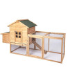 Small Animal Hutch with Ramp Chicken Coop Outdoor Wooden Rabbit Hutch Poultry House with Chicken Run Cage, Egg Box & Waterproof Roof