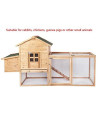 Small Animal Hutch with Ramp Chicken Coop Outdoor Wooden Rabbit Hutch Poultry House with Chicken Run Cage, Egg Box & Waterproof Roof