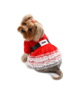 Klippo Dog/Puppy Lace Ruffles Puffy Sleeves Christmas Dress for Small Dogs (XS)