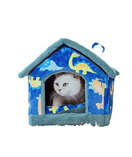 Pet Kennel, Four Seasons Universal Dog and cat Room, Small Dog House, Warm cat House, can be dismantled and Washable,Foldable cat House (L,Green Dinosaur)