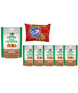 Houndsense Multi Pack Bundle Including Greenies Peanut Butter Flavored Canine Pill Pockets 7.9oz - 6pk and Bonus Plush Squeaker Toy.