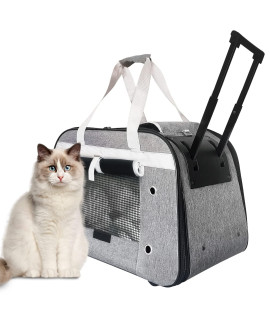 Cat Dog Carrier, Rolling Dog Carrier with Wheels, Cat Carrier with Wheels for Large Cats Small Dogs up to 32 lbs, Big Cat and Dog Wheels, Foldable and Breathable Ideal for Travel and Vet Appointments