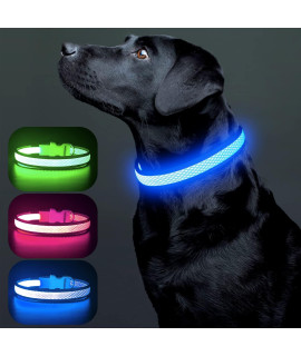 Colaseeme Led Dog Collar Light Up Dog Collars Micro Usb Rechargeable Mesh Adjustable Plastic Buckle D Ring Glow Safety Basic Dog Collars For Dogs (M, Blue)