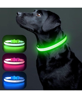 Colaseeme Led Dog Collar Light Up Dog Collars Micro Usb Rechargeable Mesh Adjustable Plastic Buckle D Ring Glow Safety Basic Dog Collars For Dogs (M, Green)