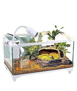 Reptile Terrarium Glass Turtle Tank with Terrace, Pump and Plants 31.514.613.8 Inch One-Click Water Change (White)