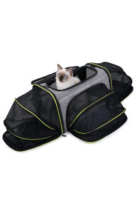 LALFPET Airline Approved Pet Carrier,4 Sides Expandable Carrier Bag with Fleece Pad,Portable Pet Travel Carrier Car Train Travel TSA Soft Sided Collapsible Dog Carrier for 2 Cats