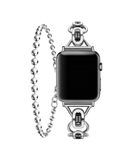 Secbolt Bands Compatible With Apple Watch Band 42Mm 44Mm 45Mm Iwatch Se Series 87654321, Women Dressy Double Tour Bracelet Ball Chain Updated Clasp Wristband Stainless Steel, Silver And Black
