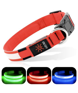 Bseen Light Up Dog Collars - Reflective Led Dog Collar, Adjustable Lighted Dog Collar, Rechargeable Glow Collars For Dogs, Flashing Dog Lights For Night Walking (Ruby Red, X-Large)