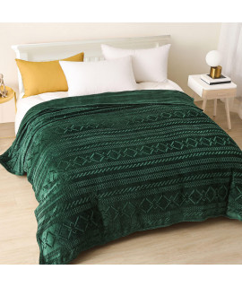 Exclusivo Mezcla Soft Twin Size Fleece Blanket, 90x66 Inches Warm Fuzzy Luxury Bed Blankets, Decorative geometry Pattern Plush Blanket for Bed, Forest green