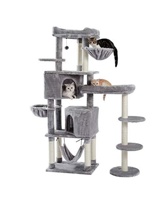 Lazyspace 64.7" Multi-Level Cat Tree for Large Cats with 2 Condos, 2 Perches, 2 Baskets and Platforms Grey