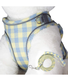 Charmsong Cute Dog Harness Reflective Basic Plaid Soft Chest Vest For Kitties Puppy Small Pets 150Cm Leash With Easy Control Handle Yellow Blue Plaid Xl