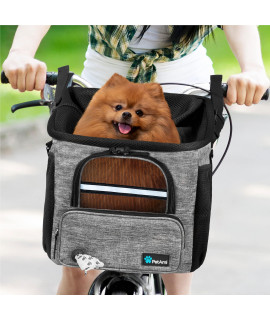 PetAmi Dog Bike Basket Carrier - Bicycle Basket for Dog Pet Bike Handlebar | Ventilated Pet Travel Backpack Car Booster Seat for Small Puppy Cat with Mesh Window Soft Sherpa Bed Safety Strap (Gray)