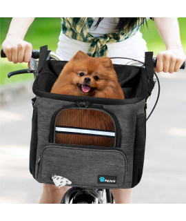 PetAmi Dog Bike Basket Carrier - Bicycle Basket for Dog Pet Bike Handlebar | Ventilated Pet Travel Backpack Car Booster Seat for Small Puppy Cat with Mesh Window, Sherpa Bed, Safety Strap (Dark Gray)