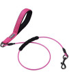 Vivaglory Chew Proof Dog Leash With Reflective Padded Handle, 4Ft Heavy Duty Coated Steel Cable Lead With Soft Foam Handle For Large Dogs Teething Puppies, Pink