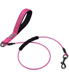 Vivaglory Chew Proof Dog Leash With Reflective Padded Handle, 4Ft Heavy Duty Coated Steel Cable Lead With Soft Foam Handle For Large Dogs Teething Puppies, Pink