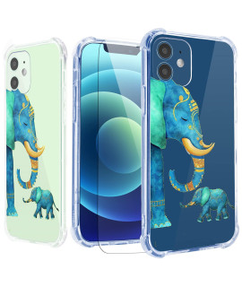 Roemary Elephants case for iPhone 13 Mini with Blue Animals Design,Mandala Pattern with Screen Protector Buffertech 66 ft Drop Impact] Soft TPU Protective case for iPhone 13 Mini 54 inch