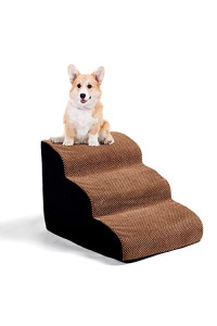 3 Tiers Foam Dog Ramps/Steps,15.7 inch High,Non-Slip Dog Stairs,Dog Ramp,Soft Foam Dog Ladder,Best for Dogs Injured,Older Cats,Pets with Joint Pain,with 1 Dog Rope Toy (Coffee), gray(BO-JJC5575-COF)