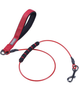 Vivaglory Chew Proof Dog Leash With Reflective Padded Handle, 4Ft Heavy Duty Coated Steel Cable Lead With Soft Foam Handle For Large Dogs Teething Puppies, Red