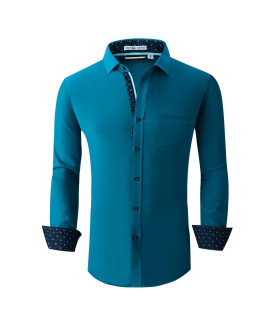 Alex Vando Mens Dress Shirt Wrinkle Free Regular Fit 4-Way Stretch Button Down Shirts,Green,M