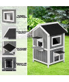 Lavpaws Outdoor Cat Shelter, 2-Story Wooden Outdoor Cat House Weatherproof Cat Shelters for Outside with Removable Floor, Gray