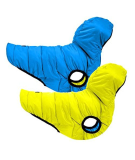 Pawtitas Reversible Dog Windproof Jacket | Water Resistant | Dog Coat for Winter to Keep Your Puppy Warm for Cold Weather Jacket | Blue - Yellow Up Dog Vest for Medium Breed Dogs - Pouch Included