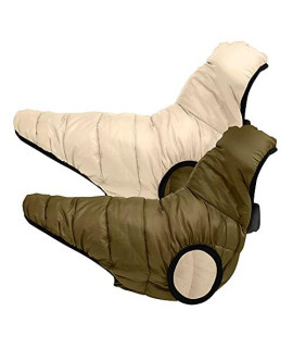 Pawtitas Reversible Dog Windproof Jacket | Water Resistant | Dog Coat for Winter to Keep Your Puppy Warm for Cold Weather Jacket | Green-Beige Zip Up Dog Vest for Medium Dogs - Pouch Included