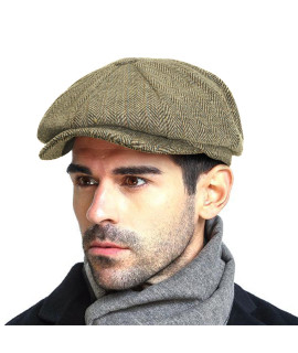 MenAs Vintage Newsboy gatsby Hat Blend Wool Flat Ivy cabbie Autumn Winter cap Boyfriend gift (L)