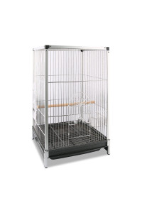 Flat top Bird Travel cage,21 inch Parrot Carrier with Wooden Perch Feeding Cup for Conures Cockatiel Parakeets?Aluminum Frame Sliver?