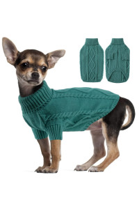 Winter Dog Cat Sweater Puppy Clothes, Knit Puppy Sweater For Small Dogs Boy Girl, Turtleneck Pullover Christmas Holiday Pet Apparel, Peacock Green S