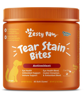 Zesty Paws Tear Stain Support Soft chews for Dogs - for Eye Moisture Vision Immune Support - Functional Supplements with Fish Oil, Lutein, cranberry Vitamin c - chicken Flavor - 90 ct