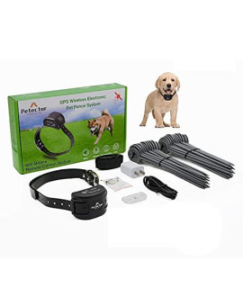 GPS Wireless Dog Fence System, Electric Pet Fence Containment System with Waterproof & Rechargeable Training Collar for Dogs & Cats Over 5 lb Outside Camping Yard (2021 Latest)