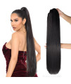 Straight Ponytail Extensions Drawstring Long Ponytail Clip In Hairpiece Hair Extensions Ponytail Synthetic For Black Women(32 Inch 1 Black, 670Oz)
