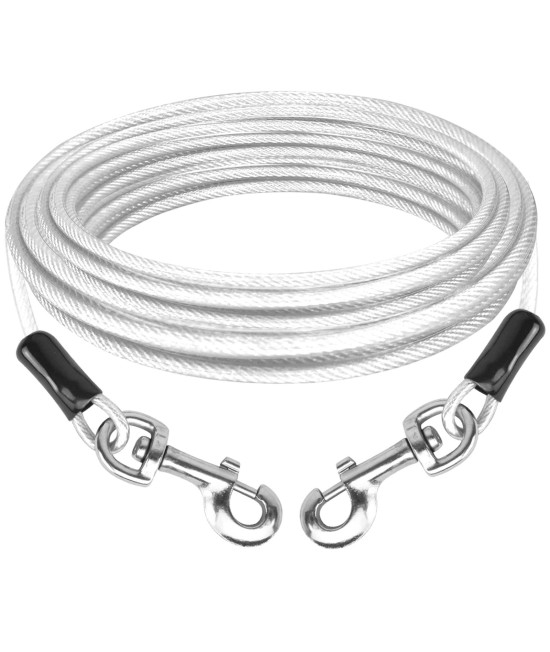 PNBO Dog Tie Out cable 20Ft Dog Runner for Yard Steel Wire Dog Leash cable with Durable Superior clips,Dog chains for Outside Dog Lead for Large Dogs Up to 135lbs (20FT 48mm, Silver)