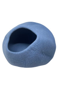100% Natural Wool Large Cat Cave - Handmade Premium Shaped Felt - Makes Great Covered Cat House and Bed for Kitty. for Indoor Cozy Hideaway. Large Pod Soft Hooded Bed Area. (Ocean Blue)